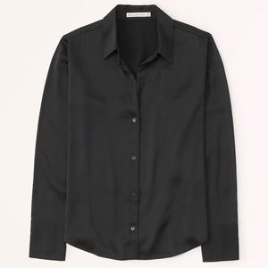 Abercrombie | Women’s Black Long Sleeve Satin Button-Up Shirt - Medium